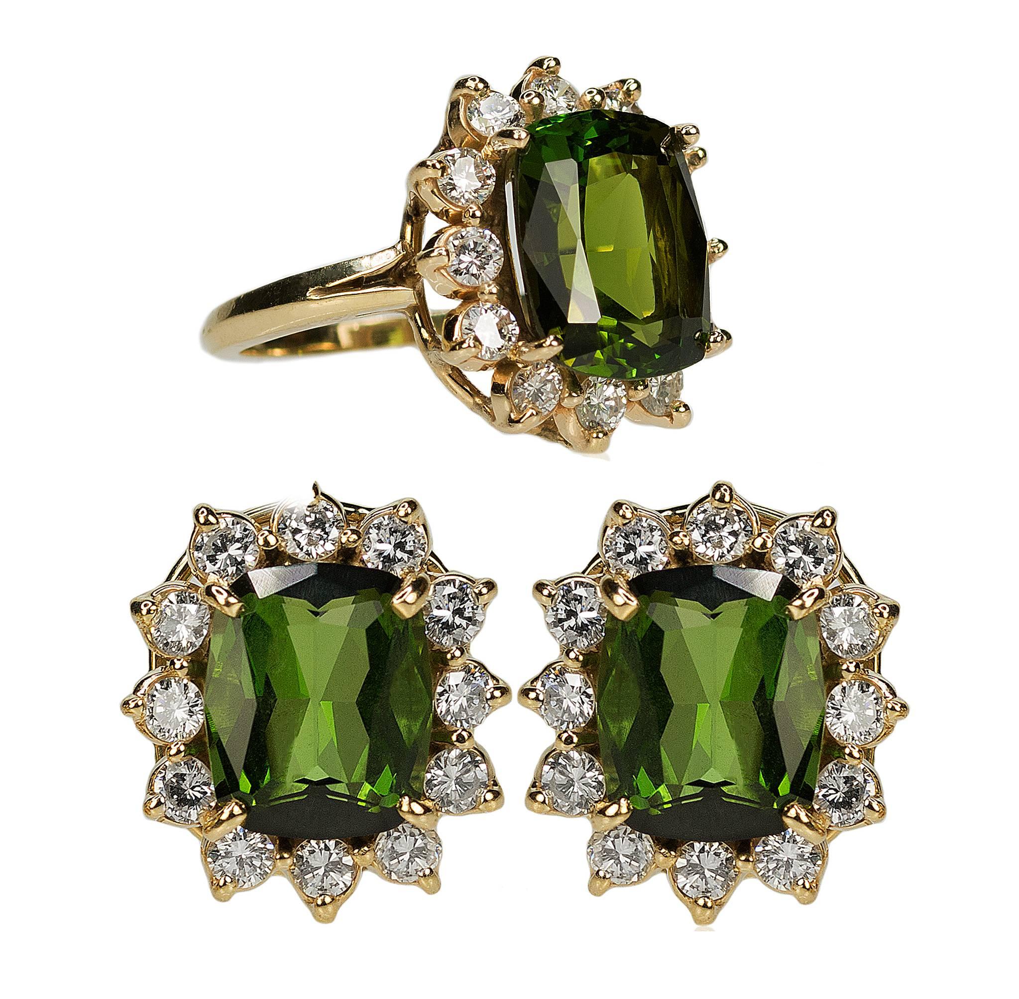 Tourmaline Diamond Cluster Earring Ring Suite
