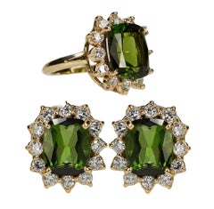 Tourmaline Diamond Cluster Earring Ring Suite