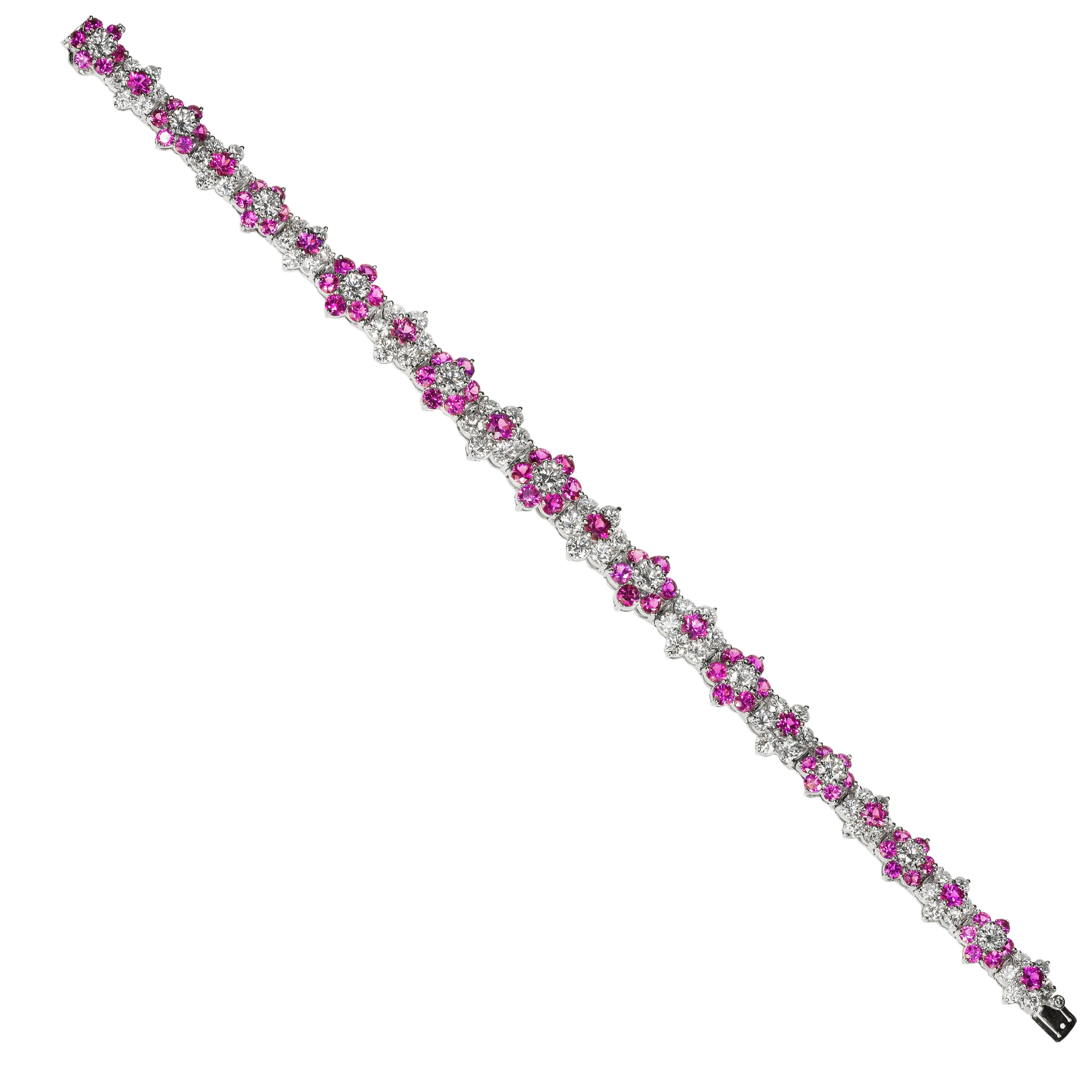 Oscar Heyman Pink Sapphire and Diamond Bracelet In Excellent Condition In Sarasota, FL