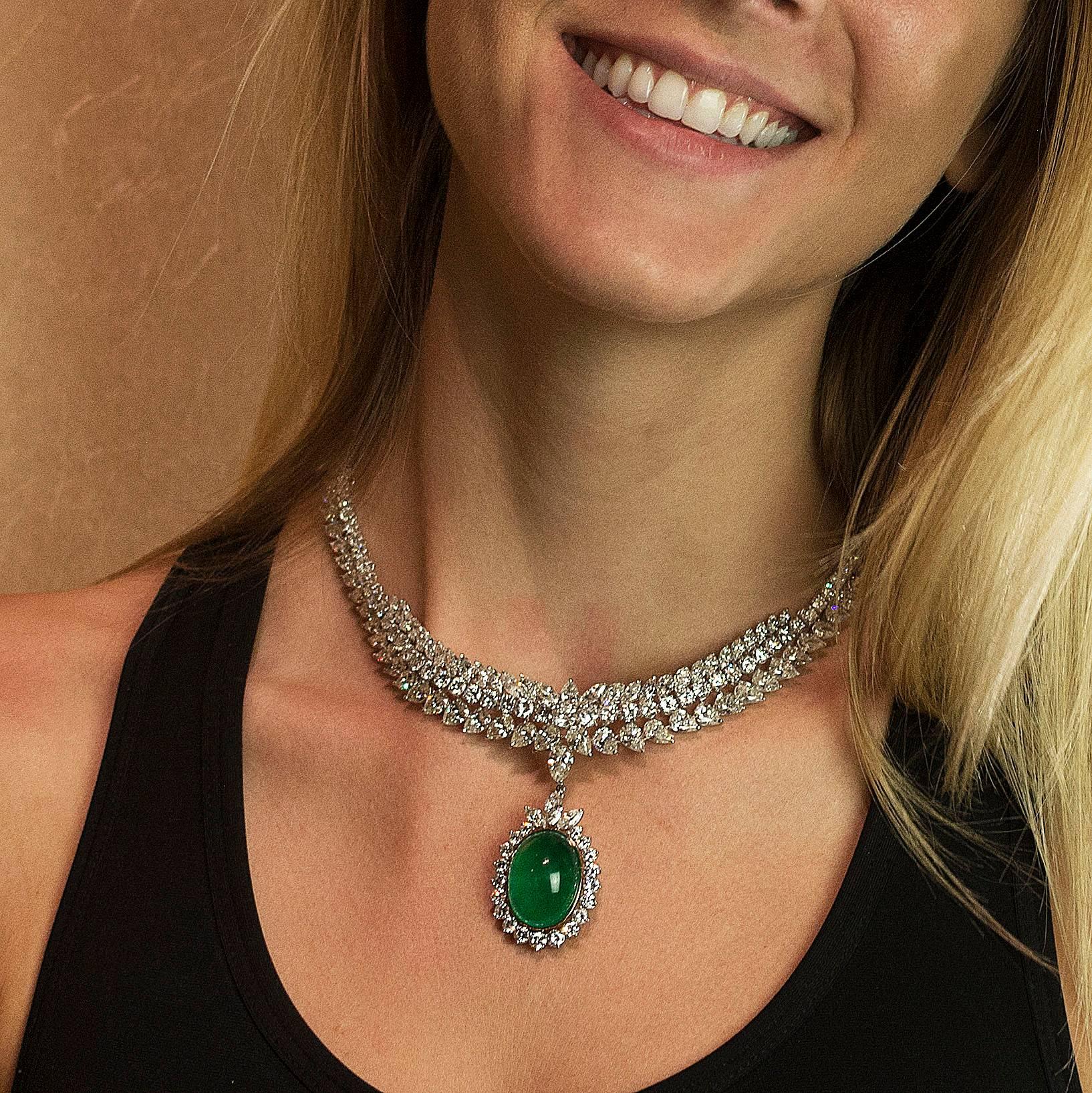 Huge Platinum Emerald and Diamond Pendant In Excellent Condition For Sale In Sarasota, FL