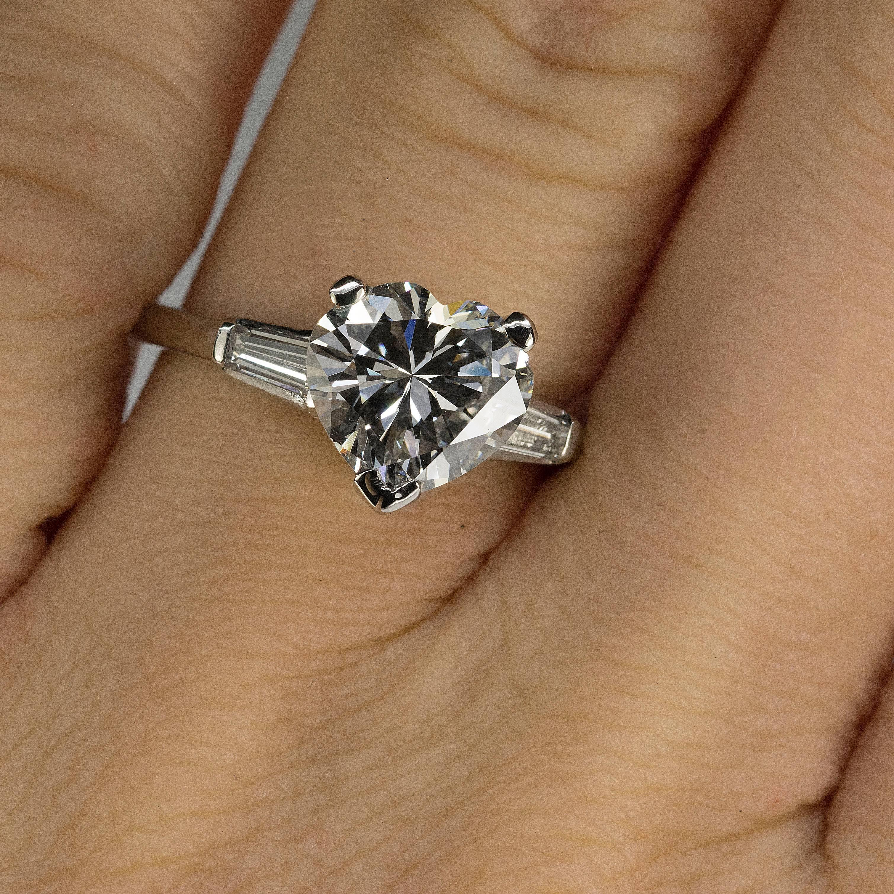 GIA 2.52 Carat Heart Shape Diamond in Platinum Ring In Excellent Condition In Sarasota, FL