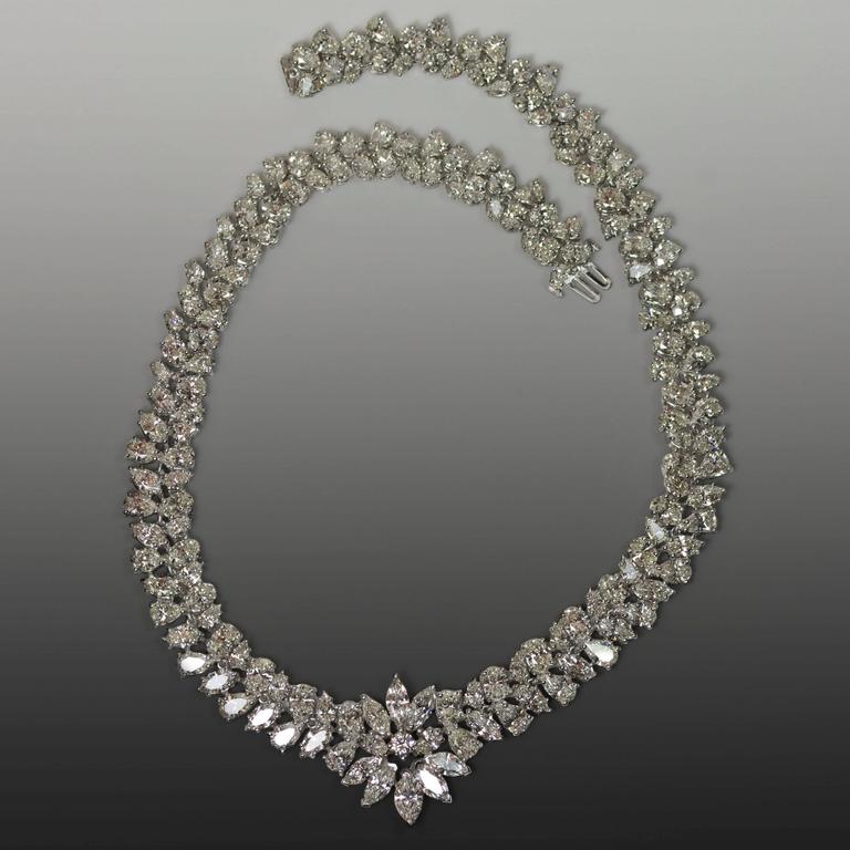 Diamond Cluster Platinum Necklace at 1stDibs