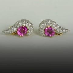 Keith Davis Pink Sapphire Diamond Platinum Earrings