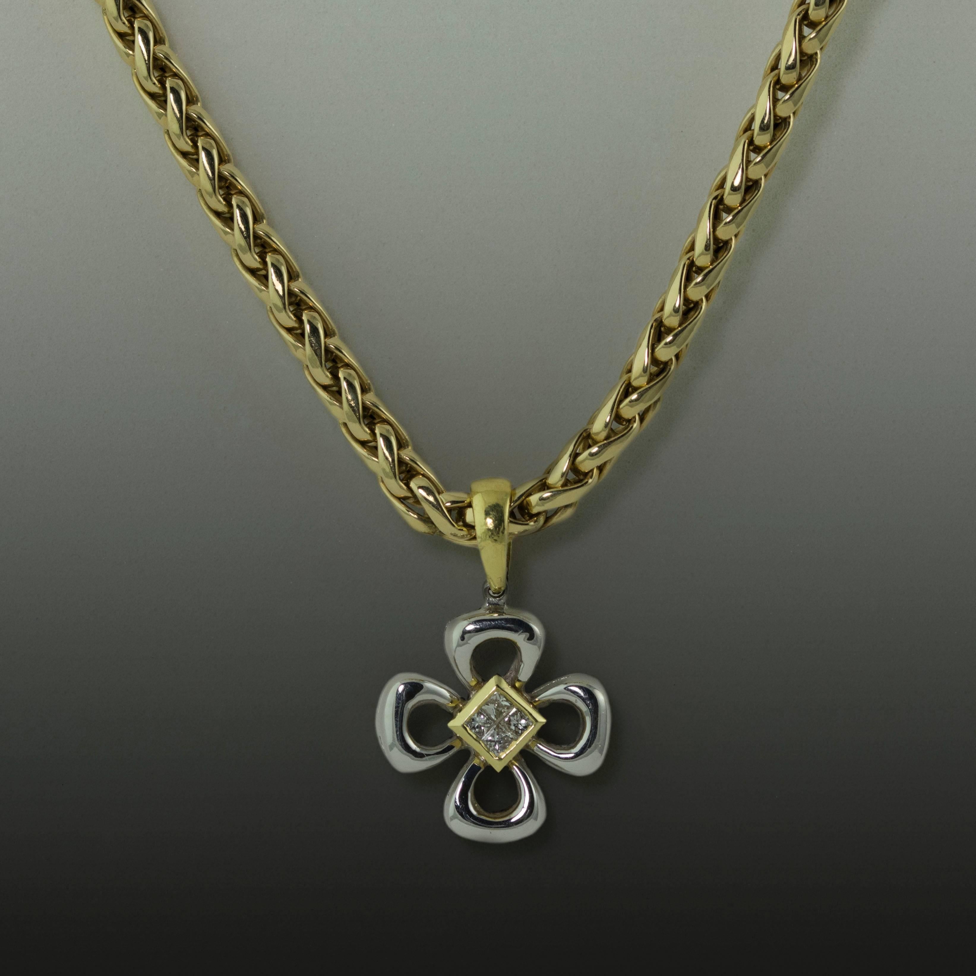 14K Necklace with 4 Princess Cut Diamonds Weighing 0.20 Carats. 