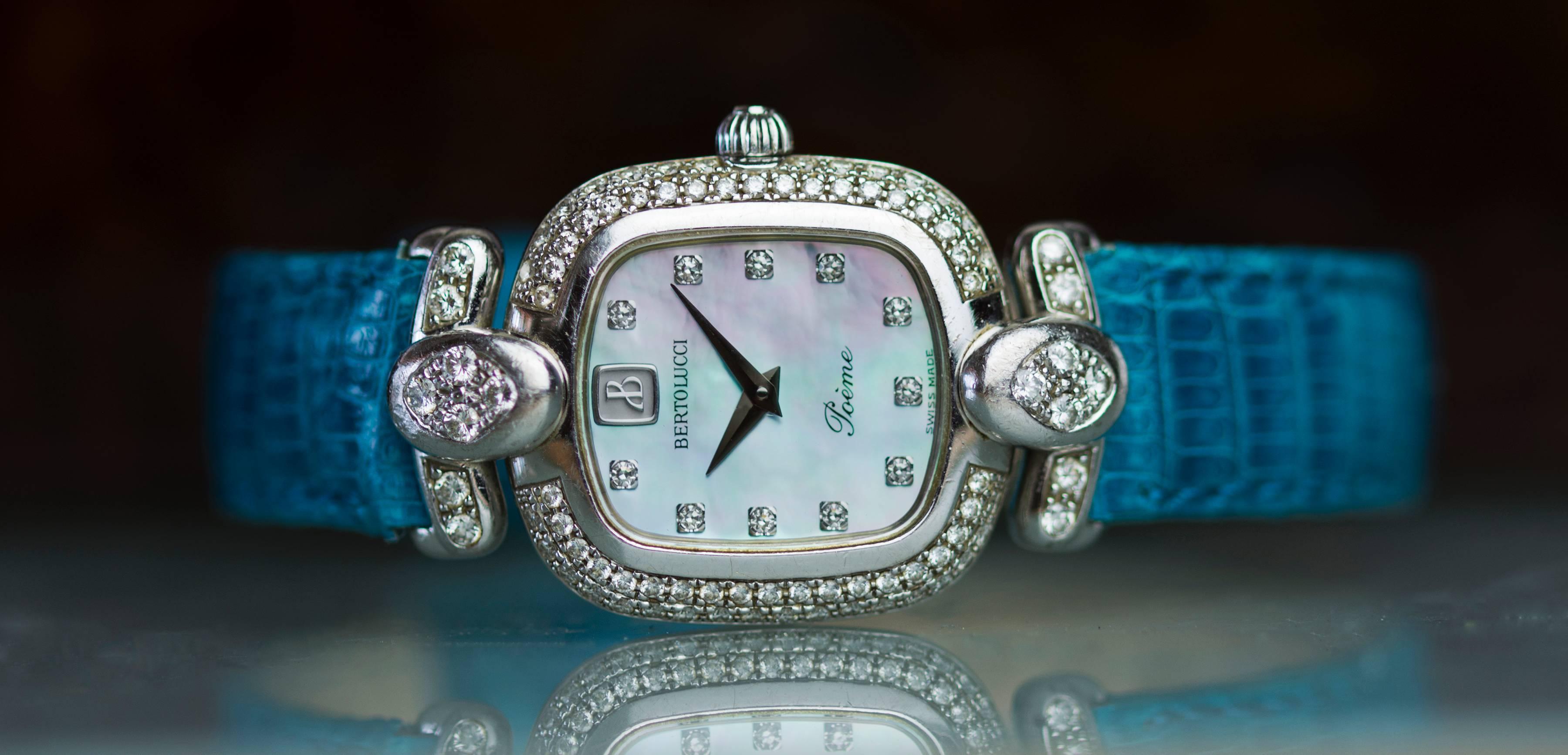 Bertolucci Ladies White Gold Diamond Limited Edition Poeme Quartz Wristwatch In Excellent Condition In Sarasota, FL