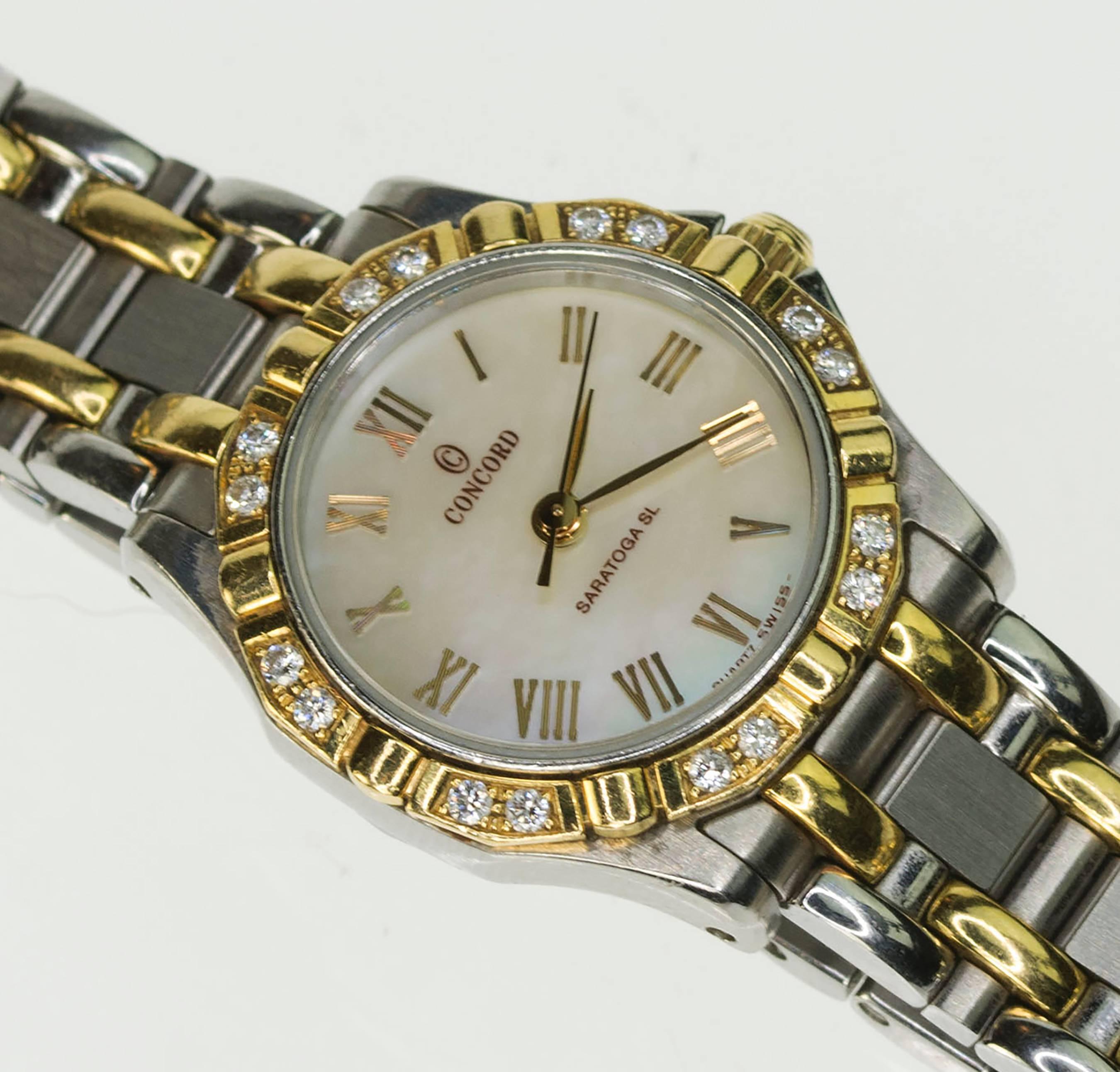 Concord Ladies Stainless Steel Saratoga Mother of Pearl Wristwatch In Excellent Condition In Sarasota, FL