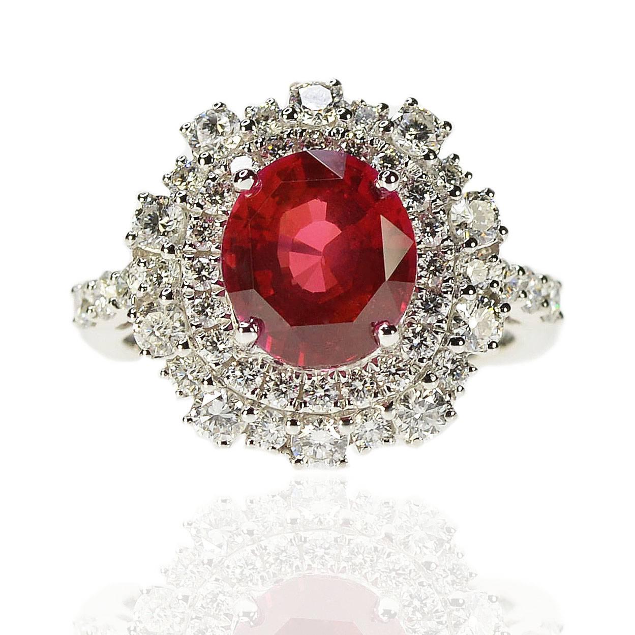 3.55 Carat AGL Certified No Heat Ruby Diamond Gold Ring For Sale 1