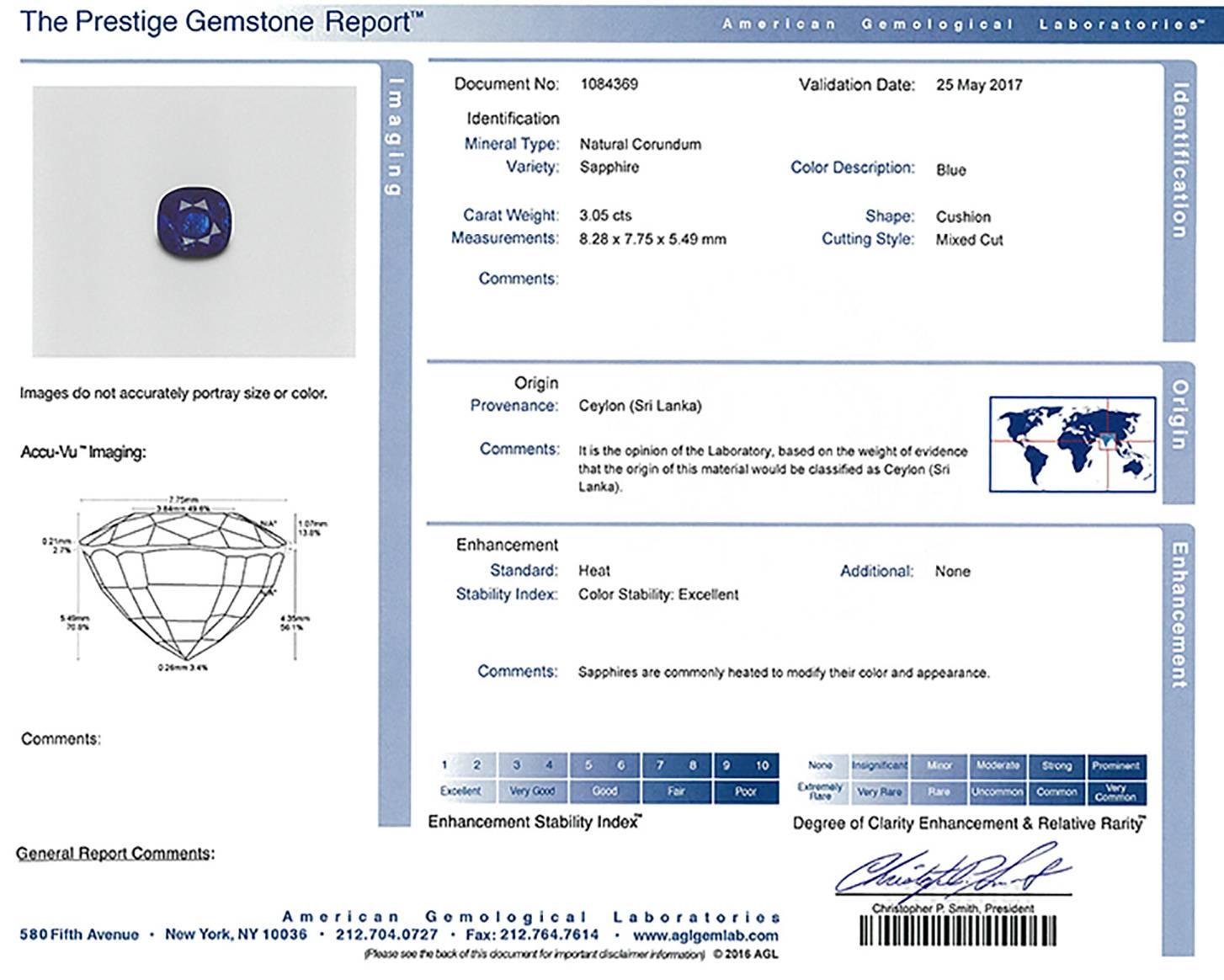 3.05 Carat AGL Certified Ceylon Sapphire Diamond Gold Ring 2