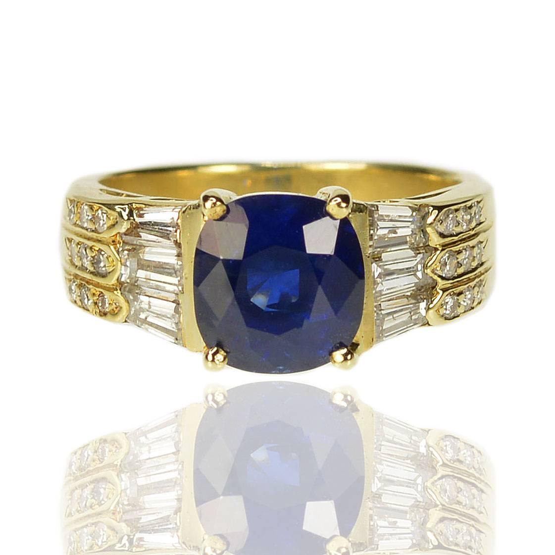 3.05 Carat AGL Certified Ceylon Sapphire Diamond Gold Ring 1