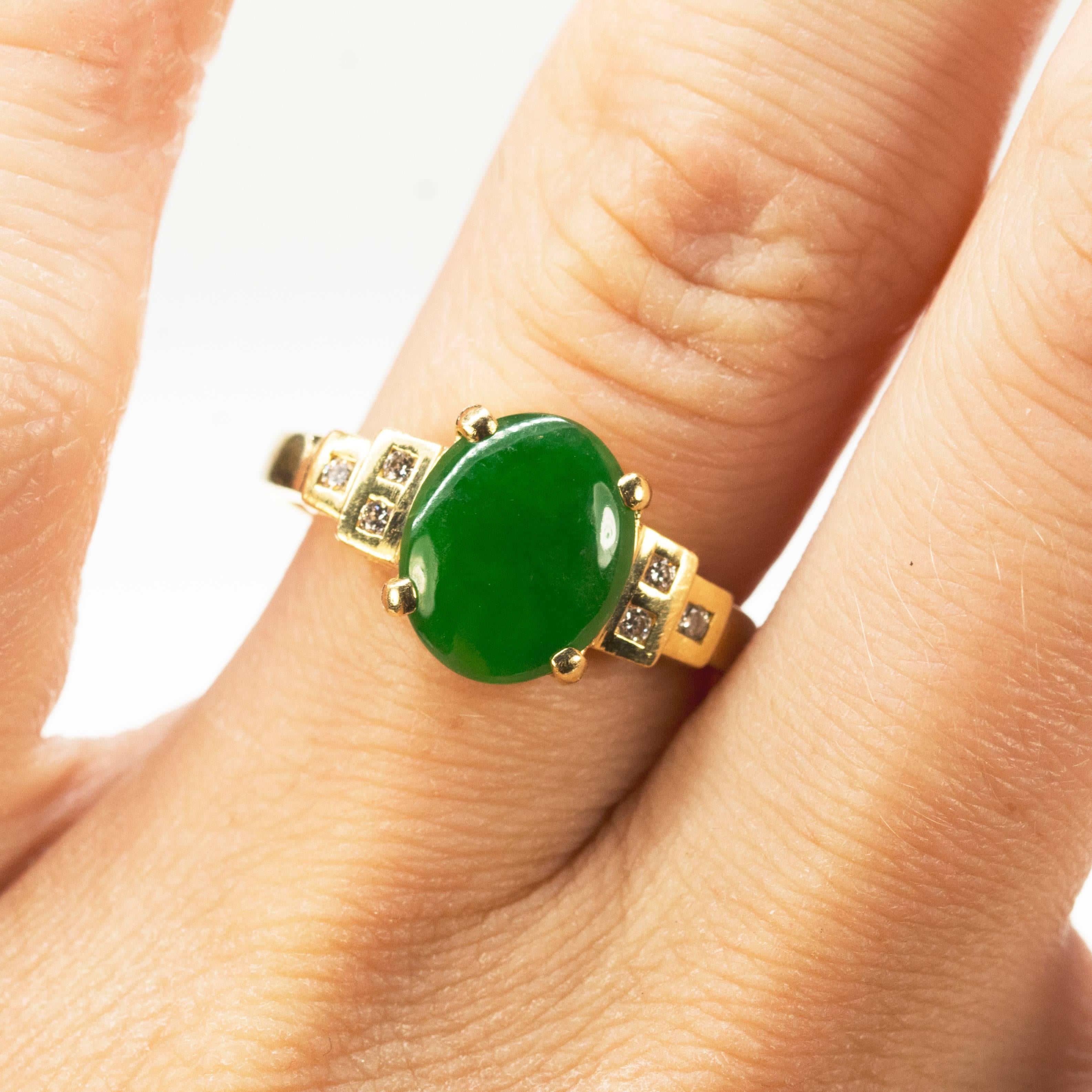Princess Cut Natural Jadeite Jade Gold Ring