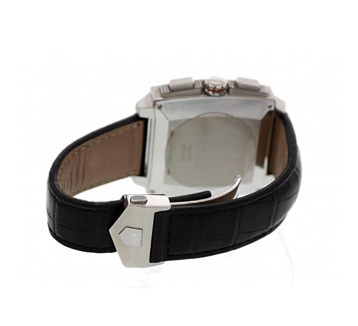 Black dial with luminous hands and stick hour markers. Angled date at the 12 o'clock position. Two: 12 hours, and 30 minutes sub dials. Automatic movement. Scratch resistant sapphire crystal. Case diameter: 40.5 mm. Case thickness: 16.7 mm.