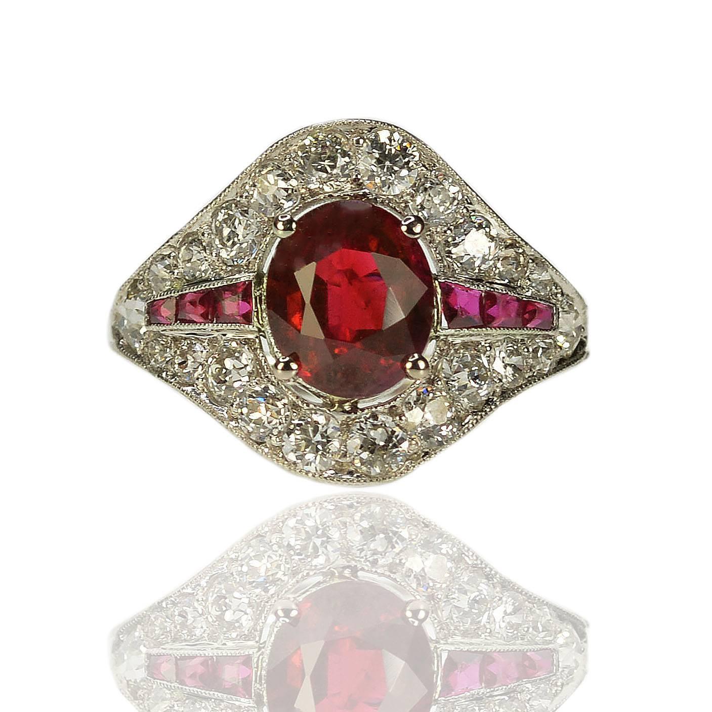 Art Deco Burma Ruby Platinum Ring 1