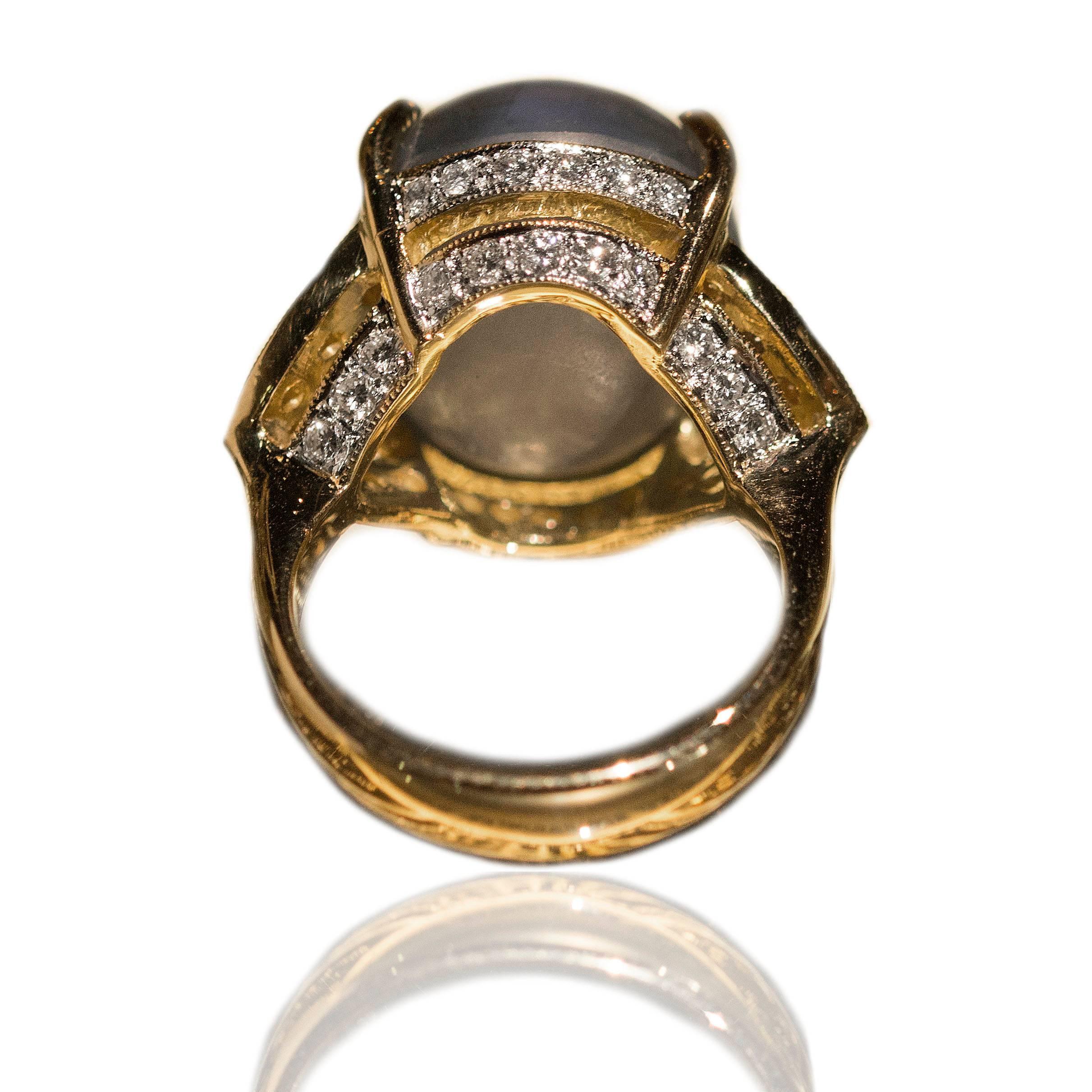 Burmese Star Sapphire Diamond Ring at 1stDibs