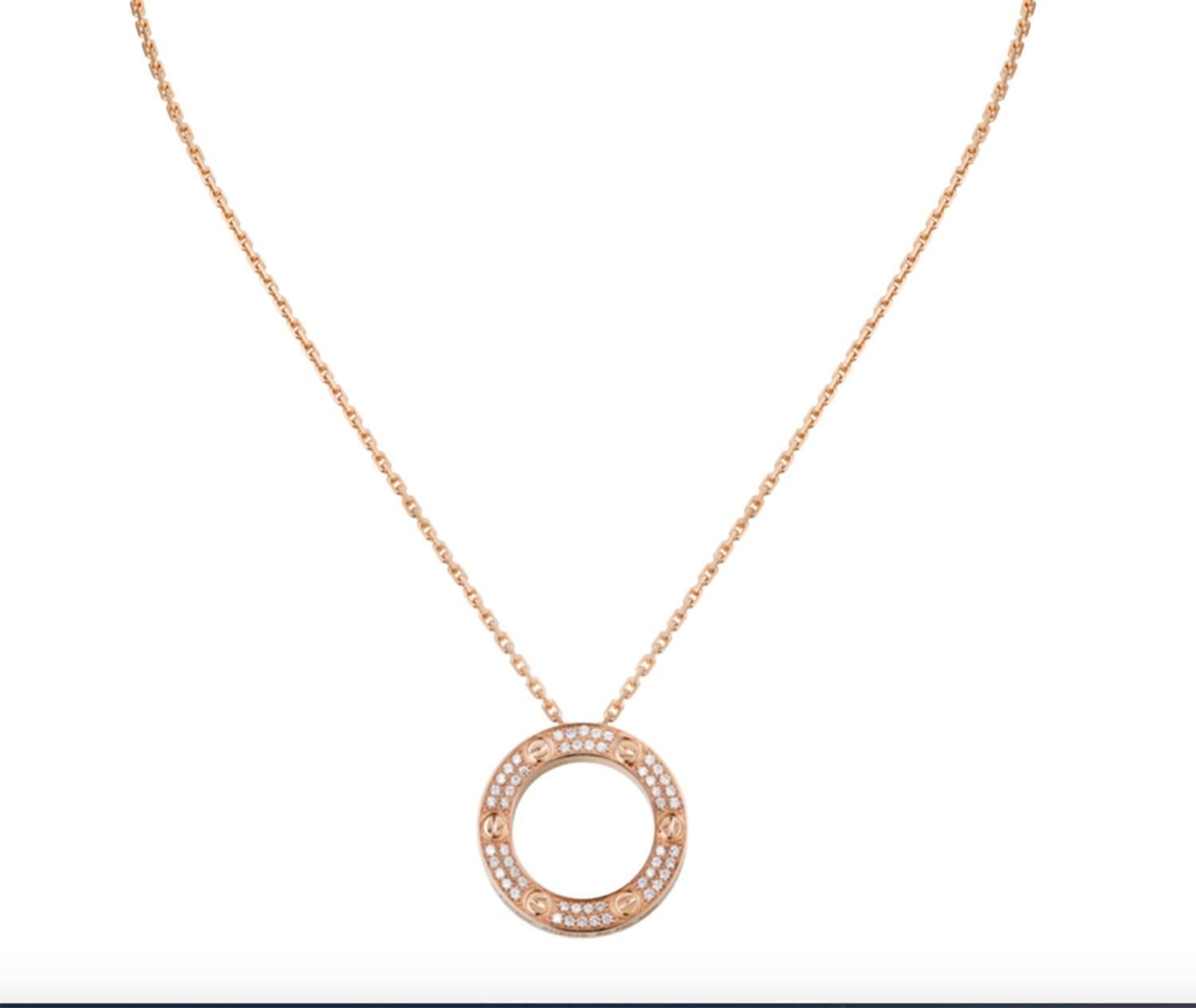 Cartier Love necklace, 18K pink gold, set with 54 brilliant-cut diamonds.