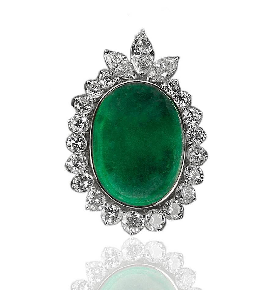 Women's or Men's Huge Platinum Emerald and Diamond Pendant For Sale