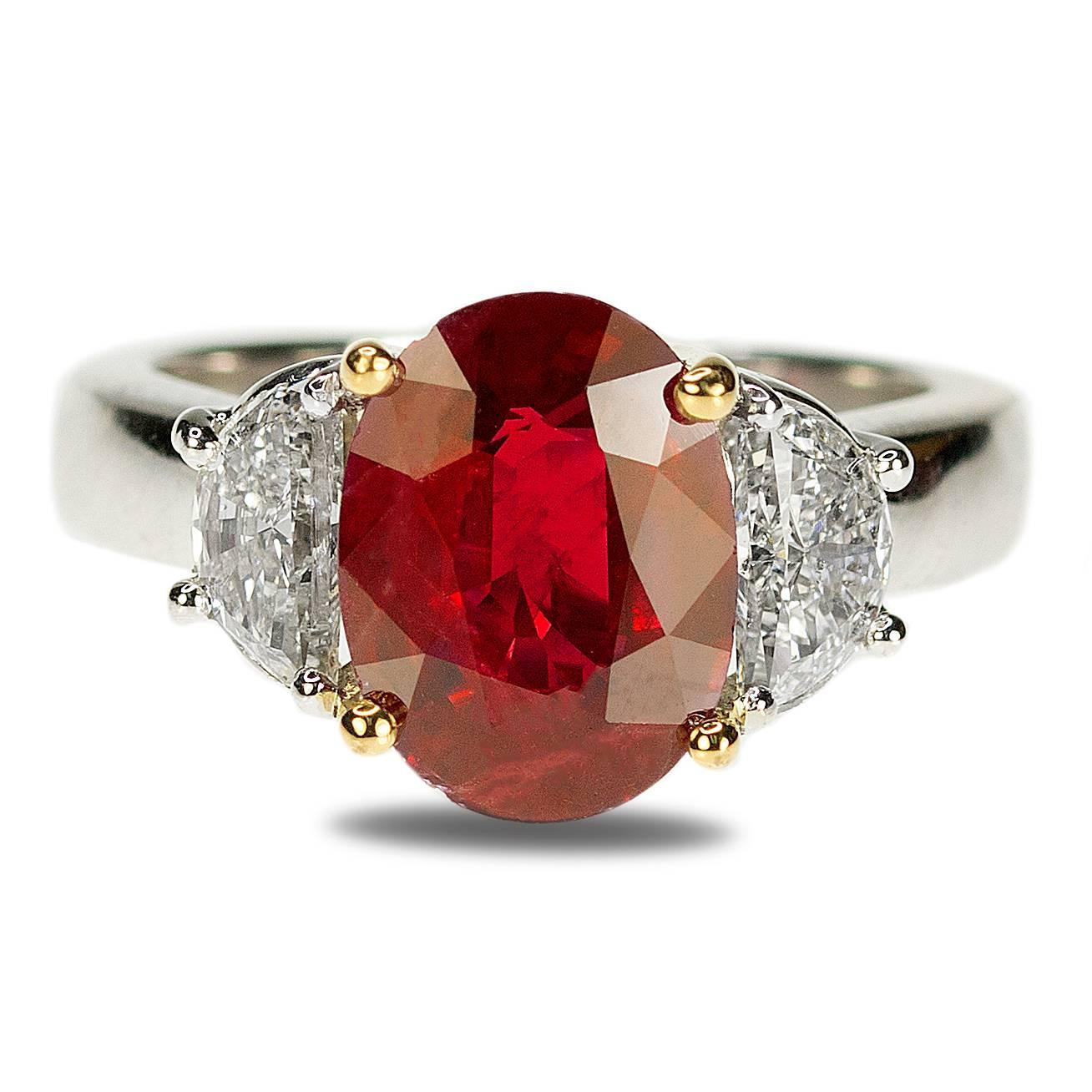 Women's or Men's Vivid Red AGL Certified 3.09 carat Ruby Ring For Sale