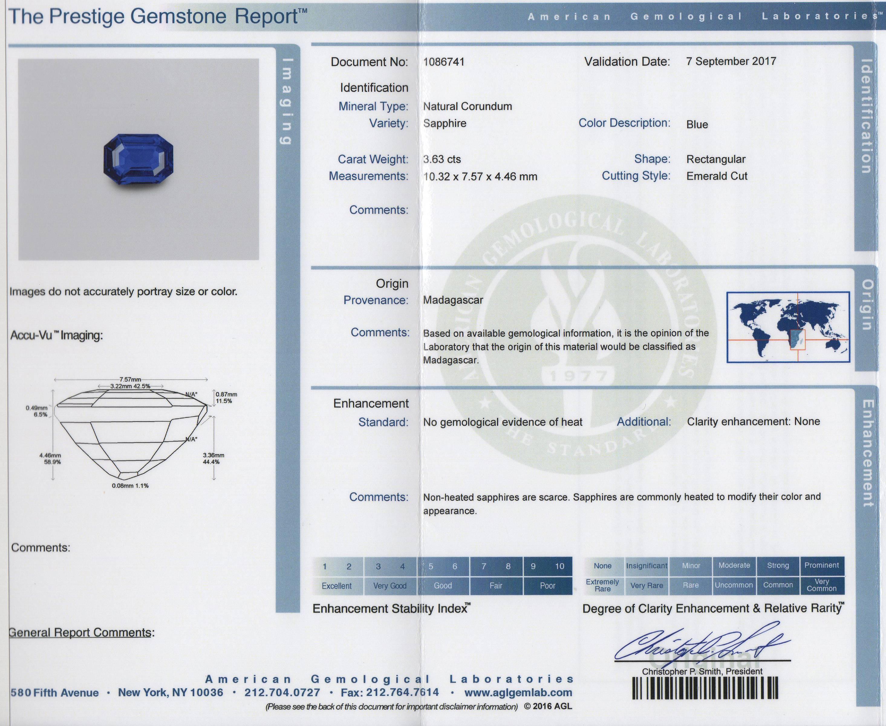 Women's or Men's AGL Certified 3.63 Carat No Heat Sapphire Diamond Platinum Ring For Sale