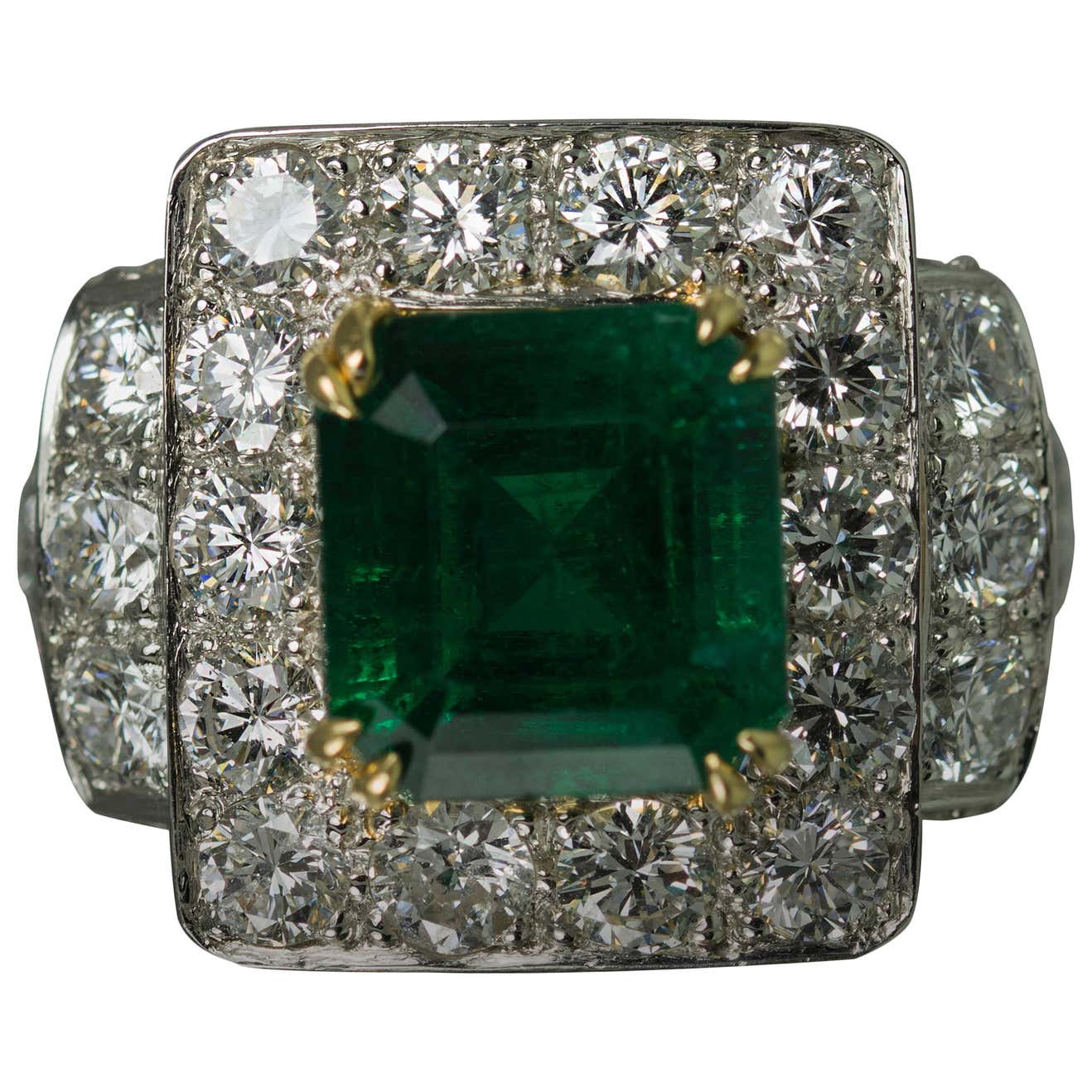 Keith Davis Emerald Diamond Platinum Ring at 1stDibs