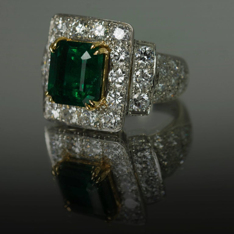 Keith Davis Emerald Diamond Platinum Ring at 1stDibs