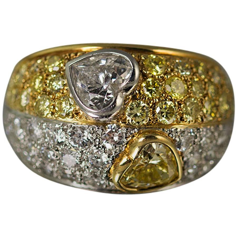 Intense Yellow Diamond Gold Platinum Ring For Sale
