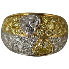 Bague en or et platine avec diamants jaunes intenses