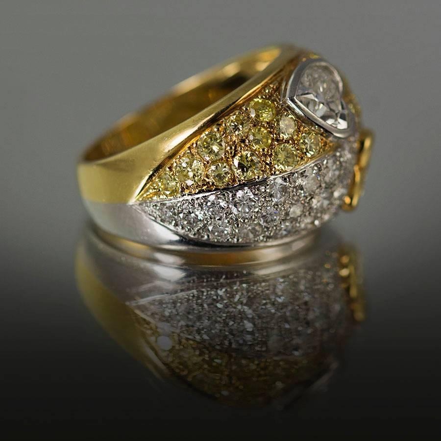 Heart Cut Intense Yellow Diamond Gold Platinum Ring For Sale