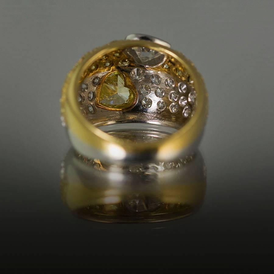 Intense Yellow Diamond Gold Platinum Ring In Excellent Condition For Sale In Sarasota, FL