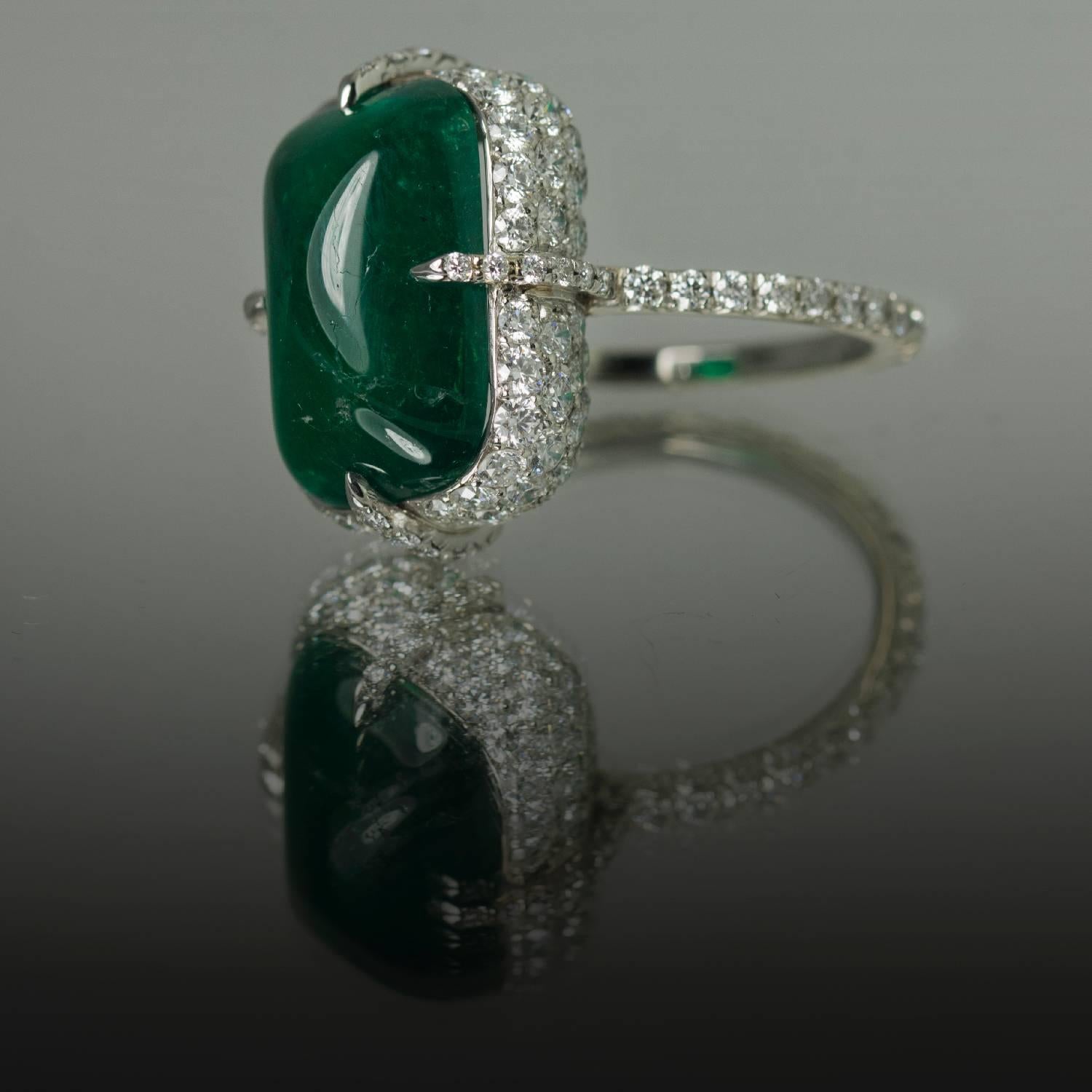 Modern Platinum Ring with Gubelin Certified Emerald For Sale