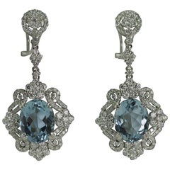 Aquamarine Diamond Gold Earrings
