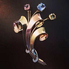 Tiffany & Co. Retro Saphir-Diamant-Gold-Brosche