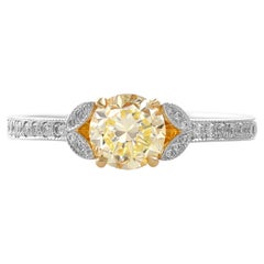 0,94 GIA Certified Fancy Yellow Anello con diamanti rotondi e pietre laterali in pavé