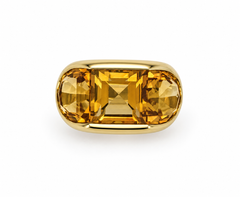 Handmade vintage 18k Yellow Gold Mystery Style Ring with Citrines