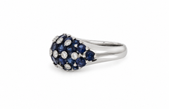 18k White Gold Dome Ring with 30 Sapphires and 17 Diamonds