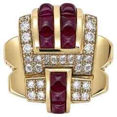 Structured retro tank 1940's ruby and diamond ring
