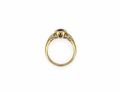 18kt yellow gold Rubellite tourmaline and Diamond three stone ring