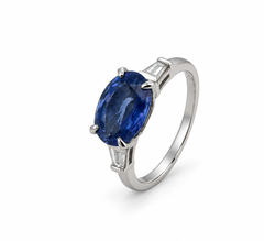 Platinum 3.98ct Ceylon no heat sapphire and diamond ring.