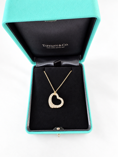 Tiffany & Co 18k red gold necklace Open Heart pave diamonds by Elsa Peretti