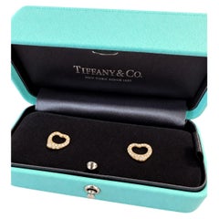 Tiffany & Co 18k red gold earrings Open Heart pave diamonds by Elsa Peretti