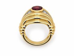 French 18k Burmese Spinel Yellow Gold Diamond Cocktail ring 1960's