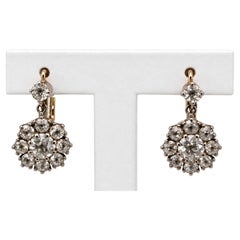 Antique French Cluster Old European Cut Diamond Earrings 3.50 ct.