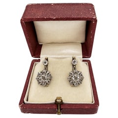 Antique French Cluster Old European Cut Diamond Earrings 3.50 ct.