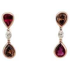 18k handmade Pear Fancy brown and Rubelite earrings 2.20ct