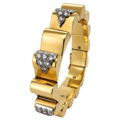 18k French Retro Diamond Tank Bracelet.