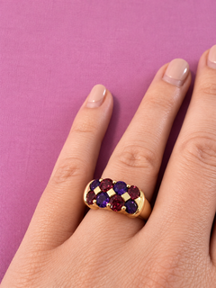 18k yellow gold Vintage French amethyst and garnet ring 1980s