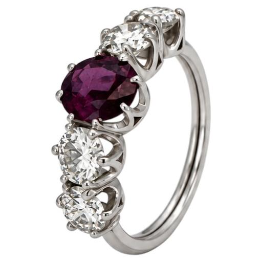 Ring aus 18 Karat Weißgold mit fünf Edelsteinen: Rubin und Diamanten, 1,30 Karat.