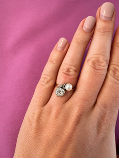 Jugendstil toi et moi pearl and pear shaped old cut diamond