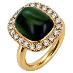 18k yellow gold entourage ring long sugarloaf green tourmaline and diamond