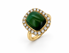 18k yellow gold entourage ring long sugarloaf green tourmaline and diamond