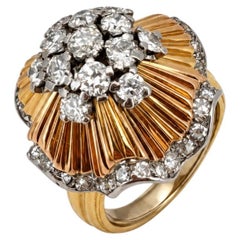 18k tri-color gold retro ballerina diamond ring 1950's