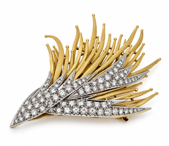 18k and platinum diamond earrings and brooch set, by E. Pearl